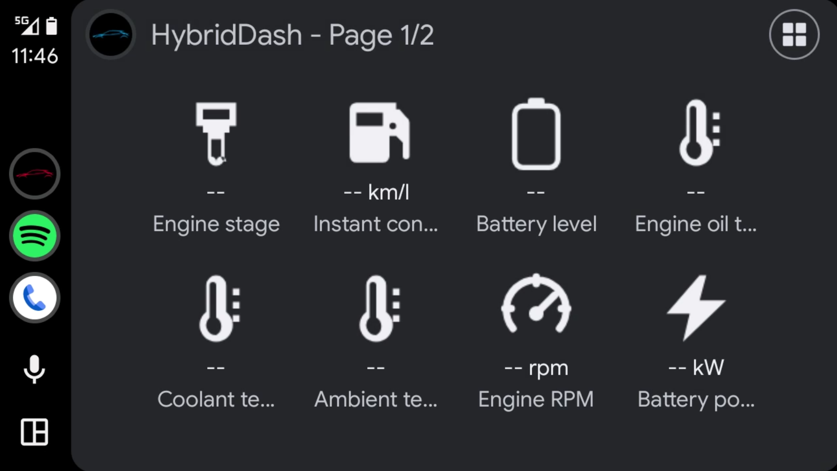 HybridDash Android Auto Grid